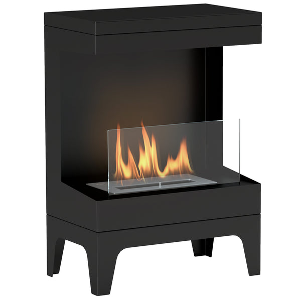 Lareira de Bioetanol Lareira de Bioetanol de Pé com Depósito de 0,9L Apagador de Chamas de Aço Inoxidável Tempo de Combustão 3,3H para Interiores 15-20 m² 38x22x54 cm Preto