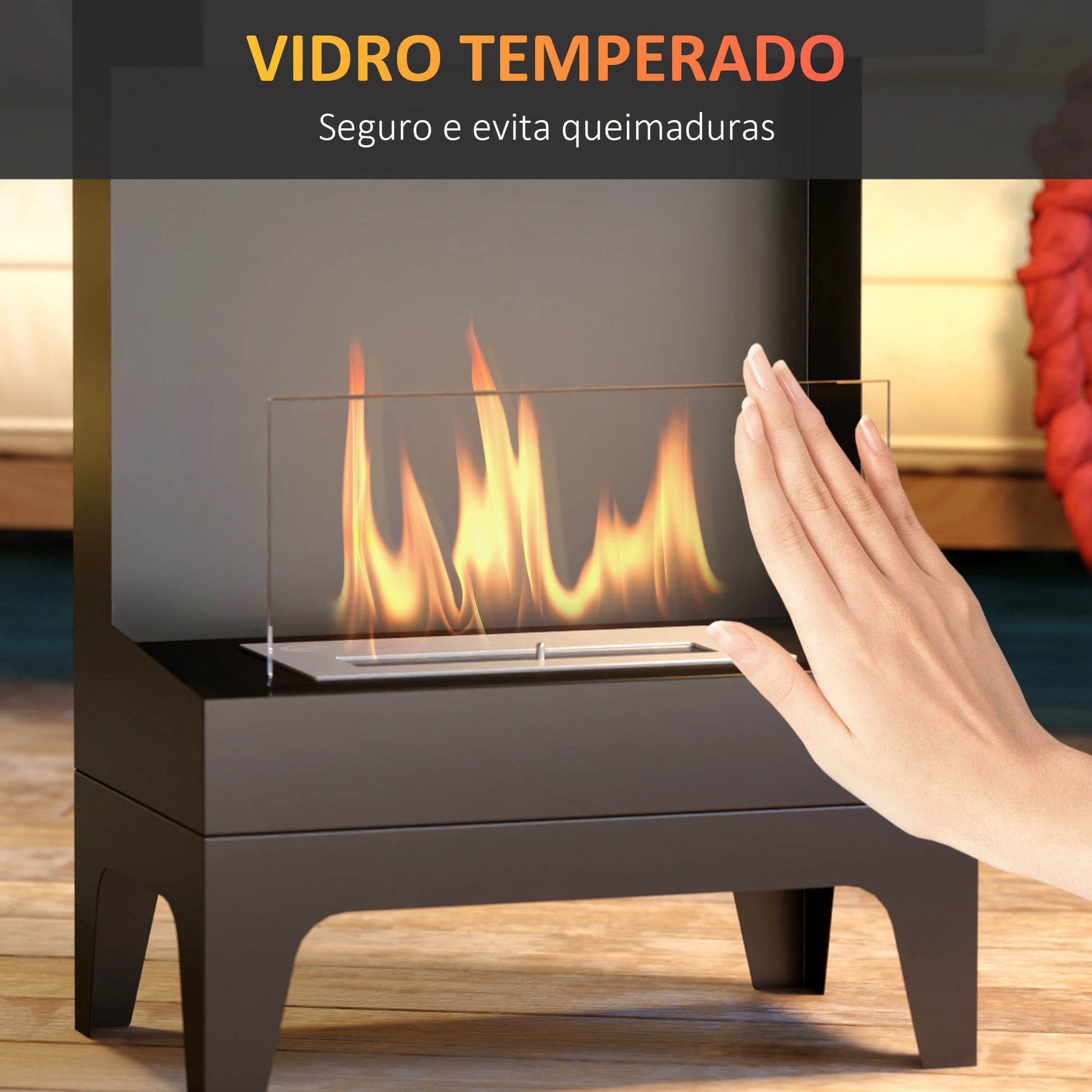 Lareira de Bioetanol Lareira de Bioetanol de Pé com Depósito de 0,9L Apagador de Chamas de Aço Inoxidável Tempo de Combustão 3,3H para Interiores 15-20 m² 38x22x54 cm Preto