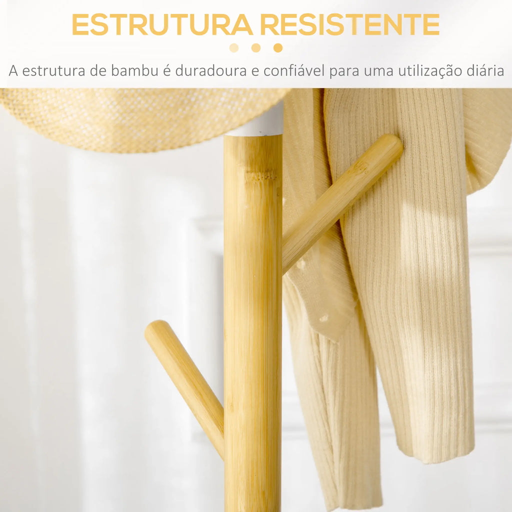 Cabide de Pé de Bambu Cabide de Pé Moderno com 8 Ganchos para Roupas Bolsas Cabide em Forma de Árvore para Entrada Dormitório Ø37,8x175,6 cm Madeira e Branco