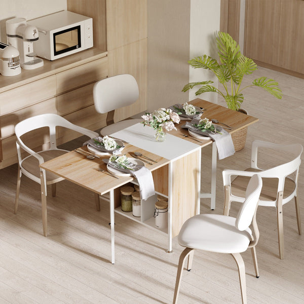 Mesa Dobrável de Arrumação 4 Prateleiras para Sala de Jantar Sala de Estar Mesa Auxiliar de Madeira 169x62x75 cm Carvalho e Branco