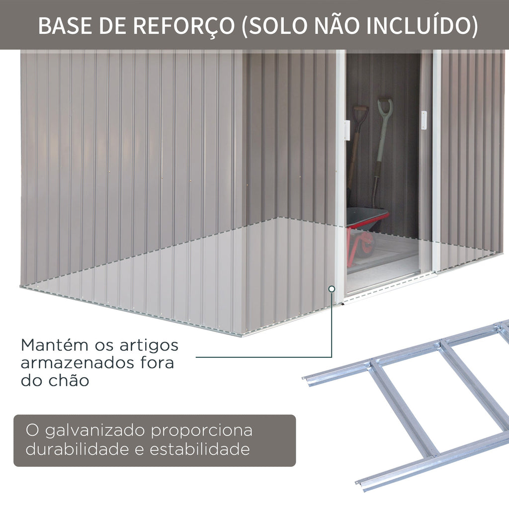 Abrigo de Jardim Exterior 4,83m² 277x195x192cm Abrigo e Jardim Metálico para Armazenamento de Ferramentas com Base de Reforço Incluída e 4 Janelas Cinza