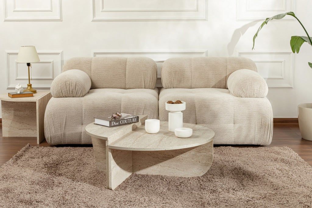 Mesa de Centro "Orion" – Travertine, Conjunto Modular, 90x60x30 cm, Design Sofisticado