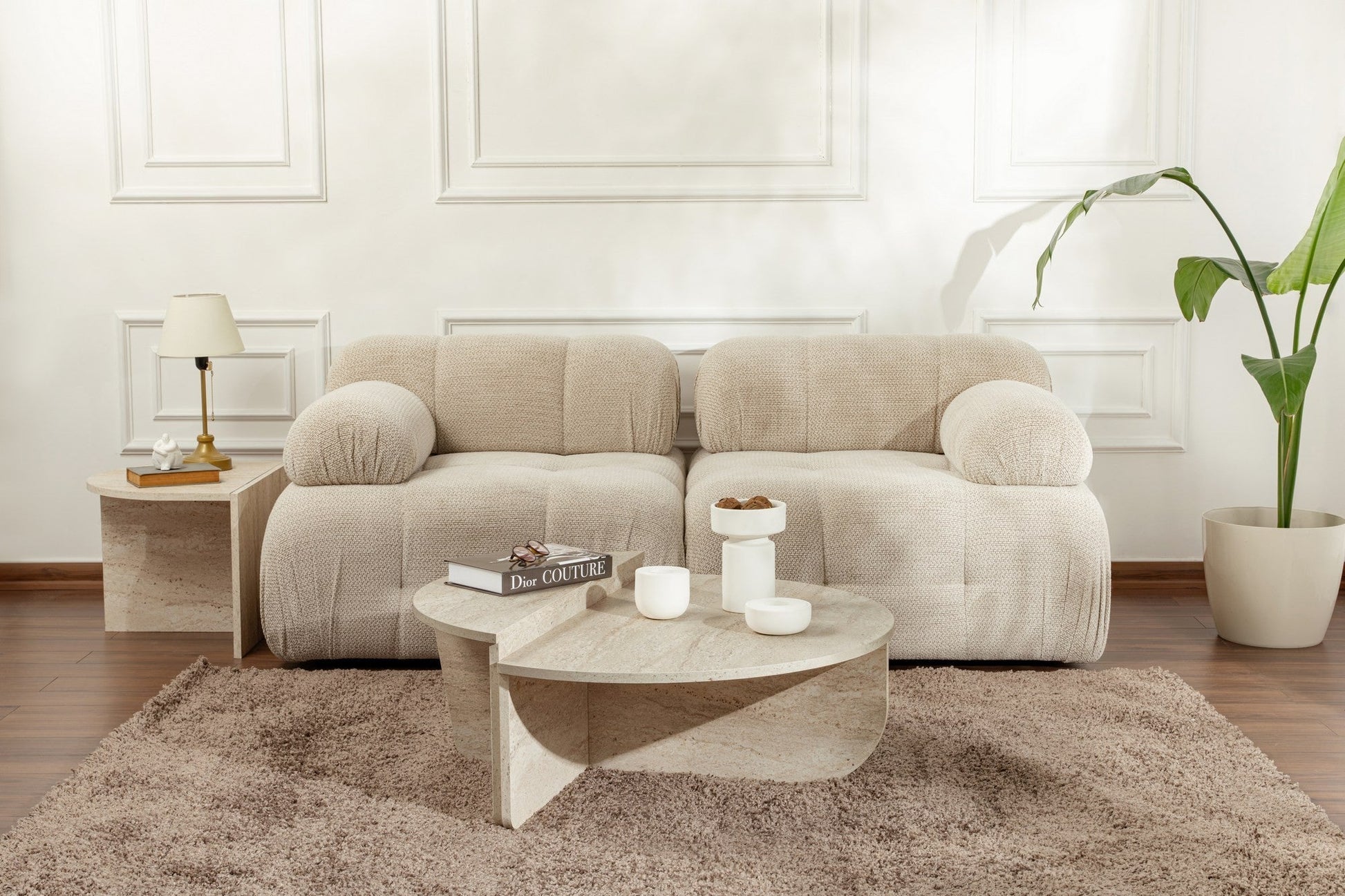 Mesa de Centro "Orion" – Travertine, Conjunto Modular, 90x60x30 cm, Design Sofisticado