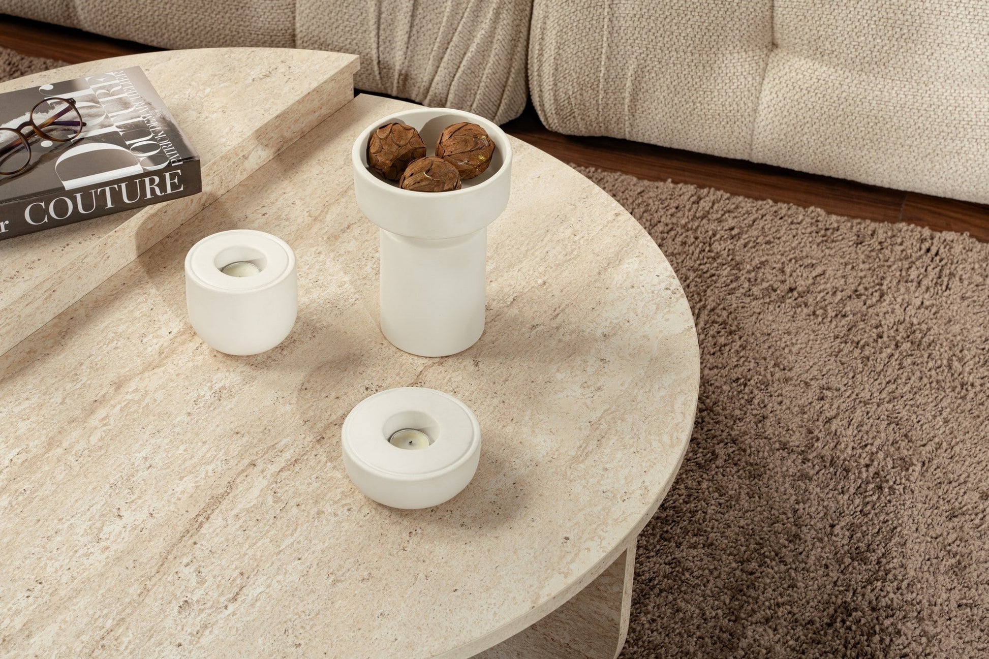 Mesa de Centro "Orion" – Travertine, Conjunto Modular, 90x60x30 cm, Design Sofisticado
