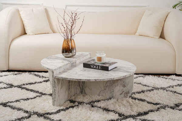 Mesa de Centro "Orion" – Mármore Fressia, Conjunto Modular, 90x60x30 cm, Design Sofisticado