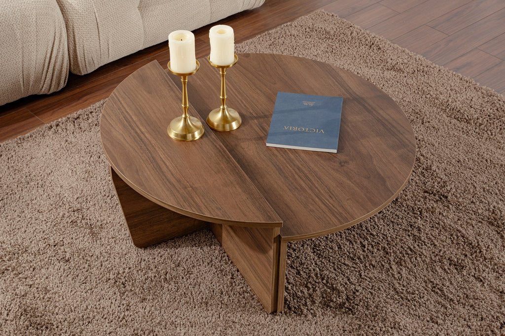 Mesa de Centro "Orion" – Nogueira, Conjunto Modular, 90x60x30 cm, Design Sofisticado