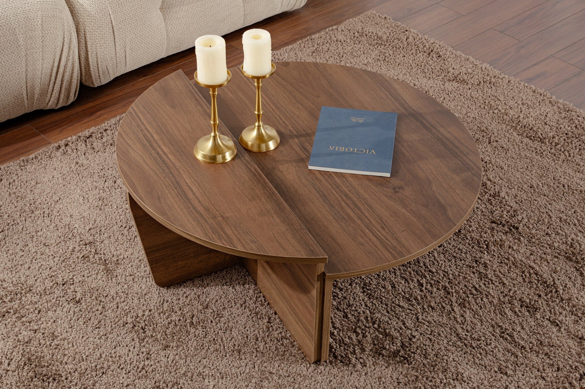 Mesa de Centro "Orion" – Nogueira, Conjunto Modular, 90x60x30 cm, Design Sofisticado