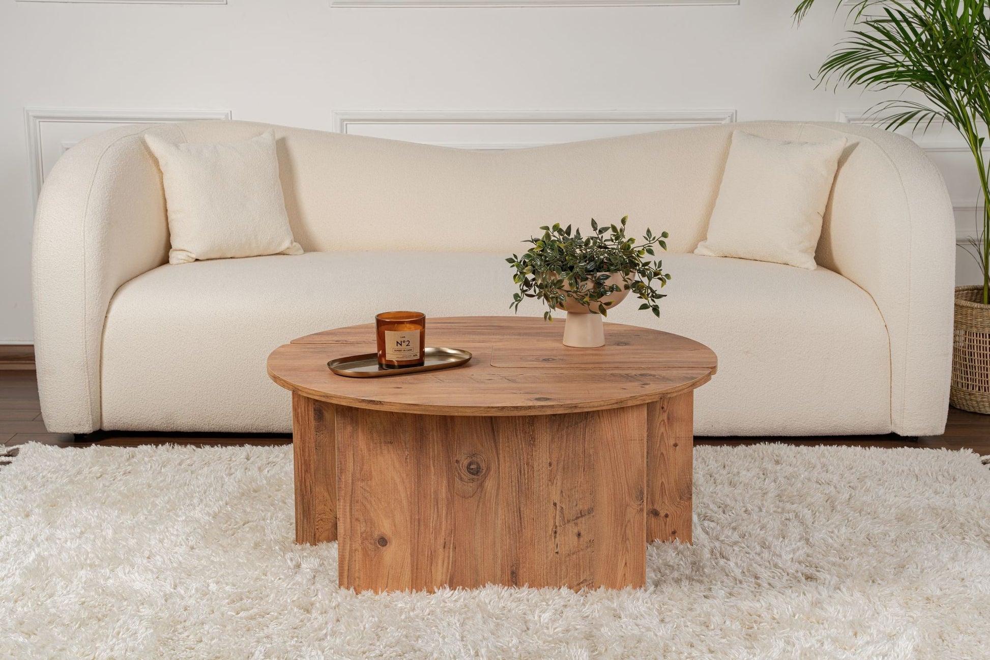 Mesa de Centro "Moira" – Pinho Atlântico, Ø90x41 cm, Design Rústico Moderno