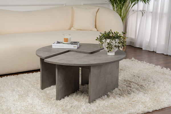 Mesa de Centro "Moira" – Cinzento Cimento , Ø90x41 cm, Design Rústico Moderno