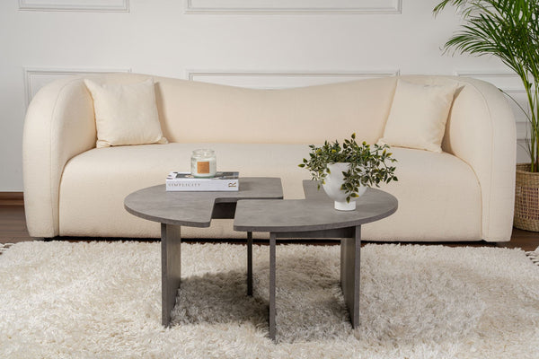 Mesa de Centro "Moira" – Cinzento Cimento , Ø90x41 cm, Design Rústico Moderno