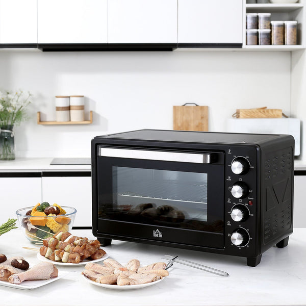 Mini Forno Elétrico 32L 1600W com 3 Modos de Aquecimento Temperatura até 230 °C Temporizador Bandeja de Assar Ajustável em 3 Níveis 52,2x38,1x33,5cm Preto