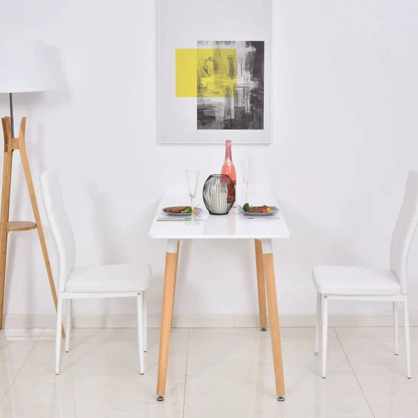 Mesa de Sala de Jantar Estilo Nórdico Mesa de Cozinha com Pés de Madeira de Faia Estrutura de Metal 120x60x75 cm Branco