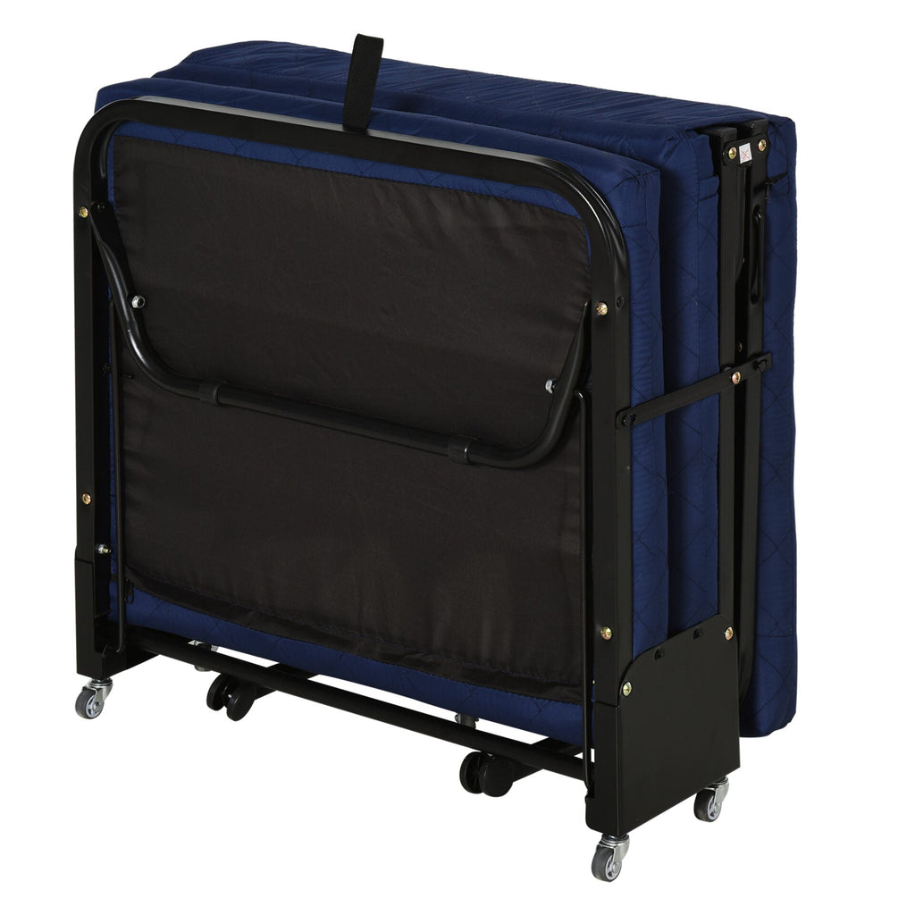 Cama Dobrável 184x65 cm Cama Dobrável Ajustável em 5 Níveis Rodas Universáis e Estrutura de Metal Carga Máxima 120 kg Azul