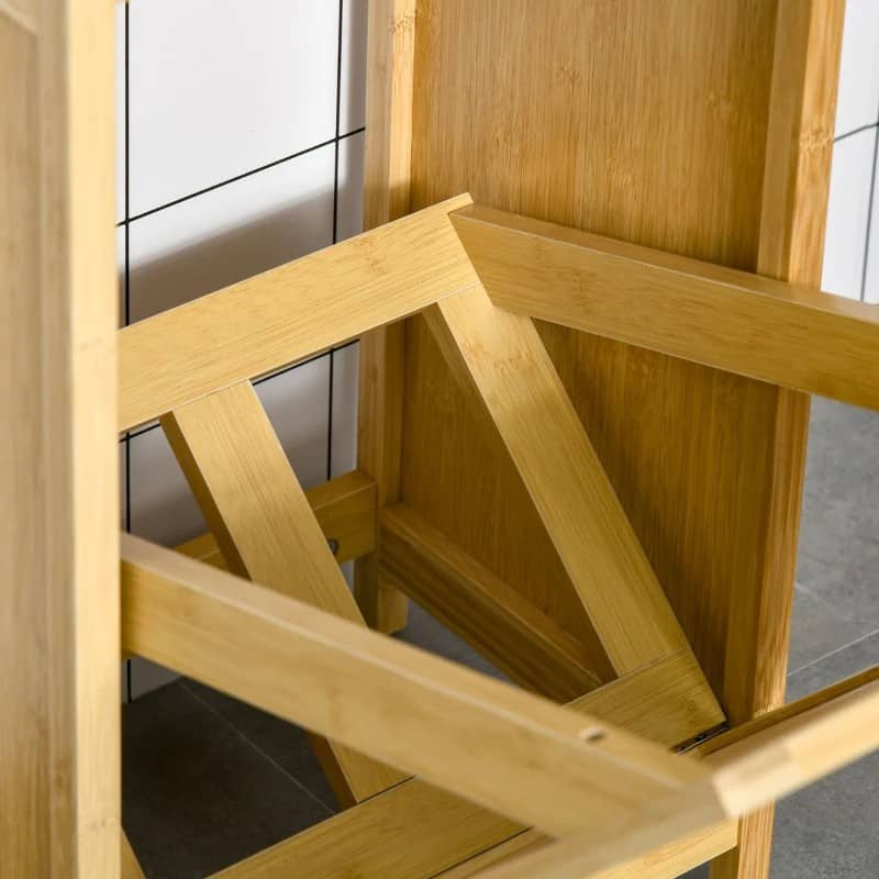 kleanklin Cesto para Roupa de Bambú Armário para Casa de Banho com 2 Prateleiras 1 Cesta de Tecido Removível Móvel de Armazenamento para Sala de Estar Cozinha 40x30x86,5 Natural