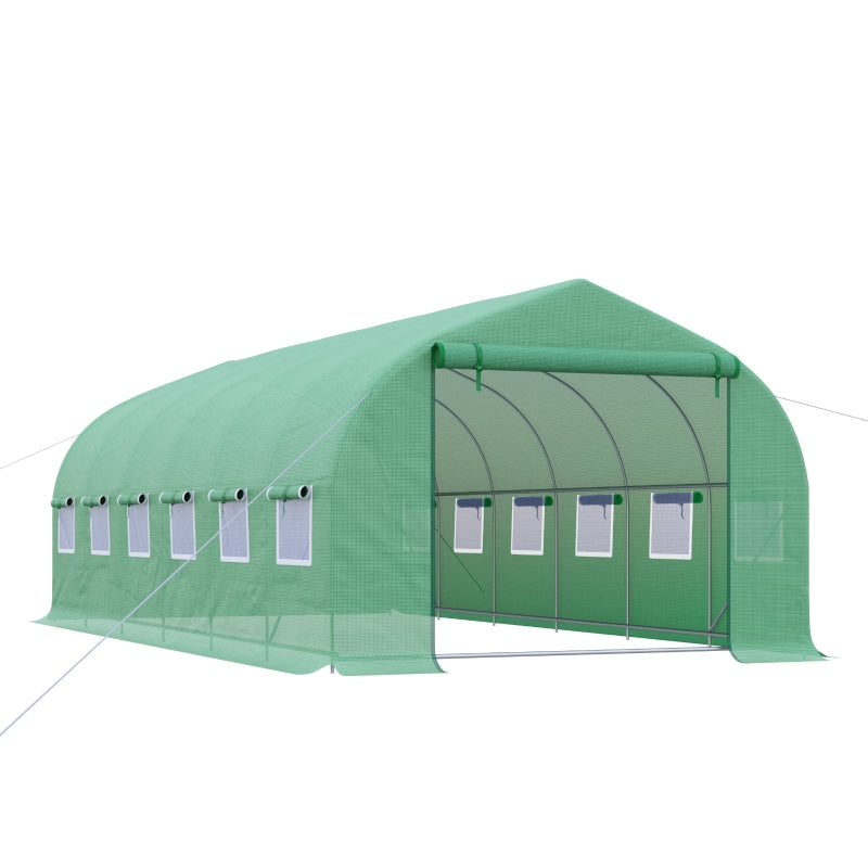 Estufa Tipo Túnel 595x300x200cm Estufa de Jardim Grande com 12 Janelas e Porta Enrolável com Zíper para Cultivo de Plantas Verde