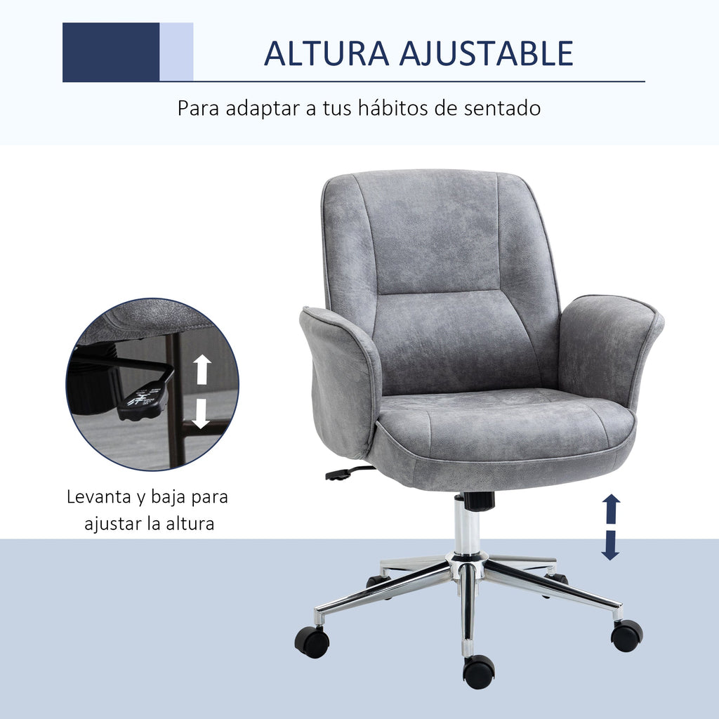 Cadeira de Escritório Ergonômica Cadeira de Escritório Giratória com Altura Ajustável Apoio para os Braços e Encosto Acolchoado 67x69x92-102cm Cinza