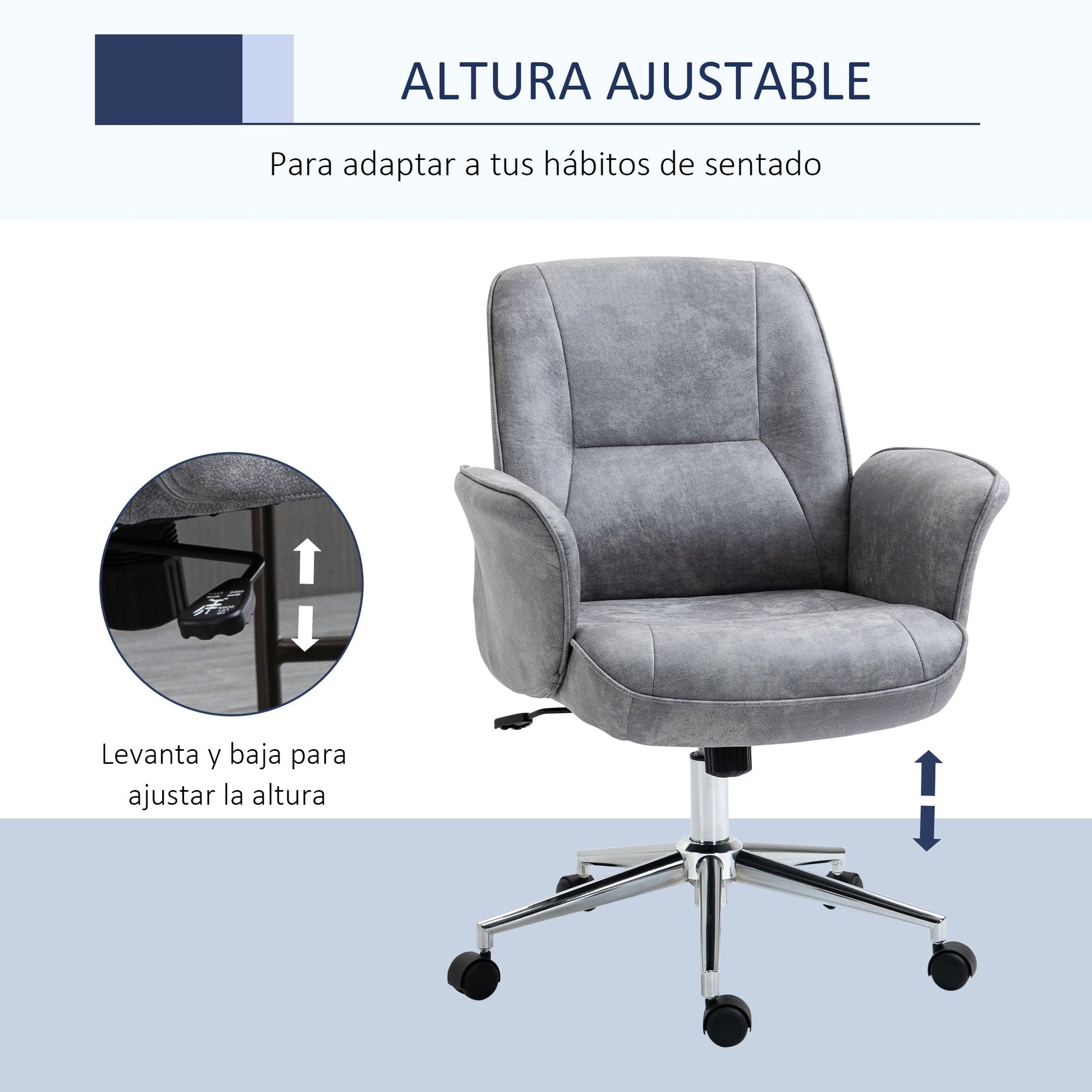 Cadeira de Escritório Ergonômica Cadeira de Escritório Giratória com Altura Ajustável Apoio para os Braços e Encosto Acolchoado 67x69x92-102cm Cinza