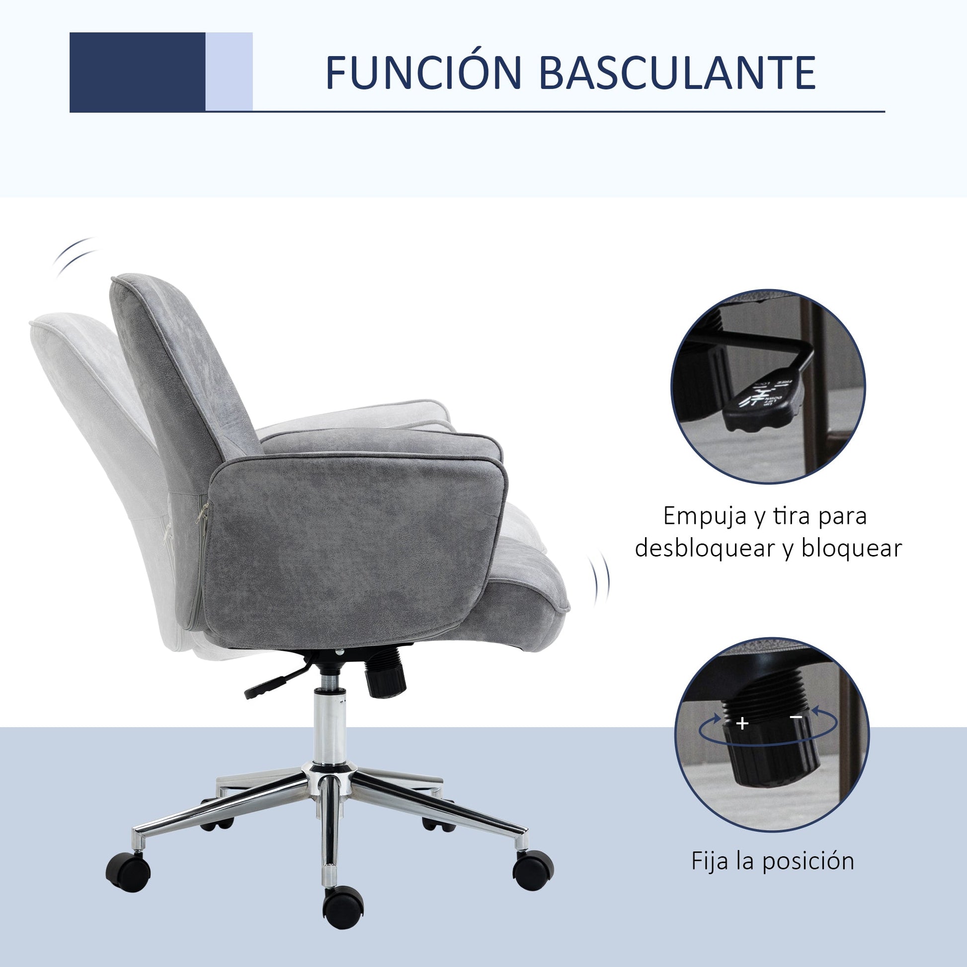 Cadeira de Escritório Ergonômica Cadeira de Escritório Giratória com Altura Ajustável Apoio para os Braços e Encosto Acolchoado 67x69x92-102cm Cinza