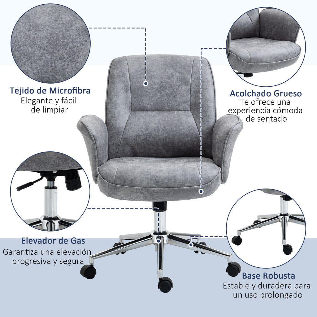 Cadeira de Escritório Ergonômica Cadeira de Escritório Giratória com Altura Ajustável Apoio para os Braços e Encosto Acolchoado 67x69x92-102cm Cinza