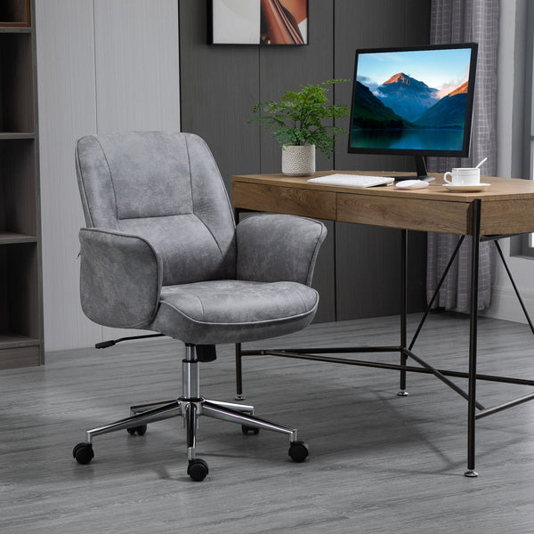 Cadeira de Escritório Ergonômica Cadeira de Escritório Giratória com Altura Ajustável Apoio para os Braços e Encosto Acolchoado 67x69x92-102cm Cinza