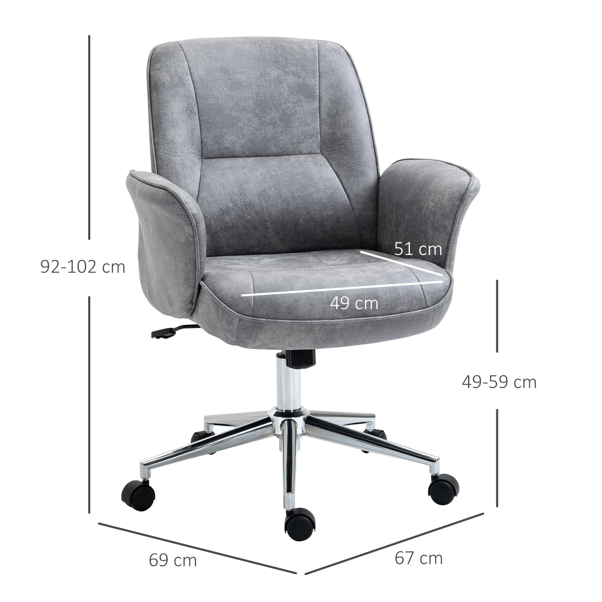 Cadeira de Escritório Ergonômica Cadeira de Escritório Giratória com Altura Ajustável Apoio para os Braços e Encosto Acolchoado 67x69x92-102cm Cinza