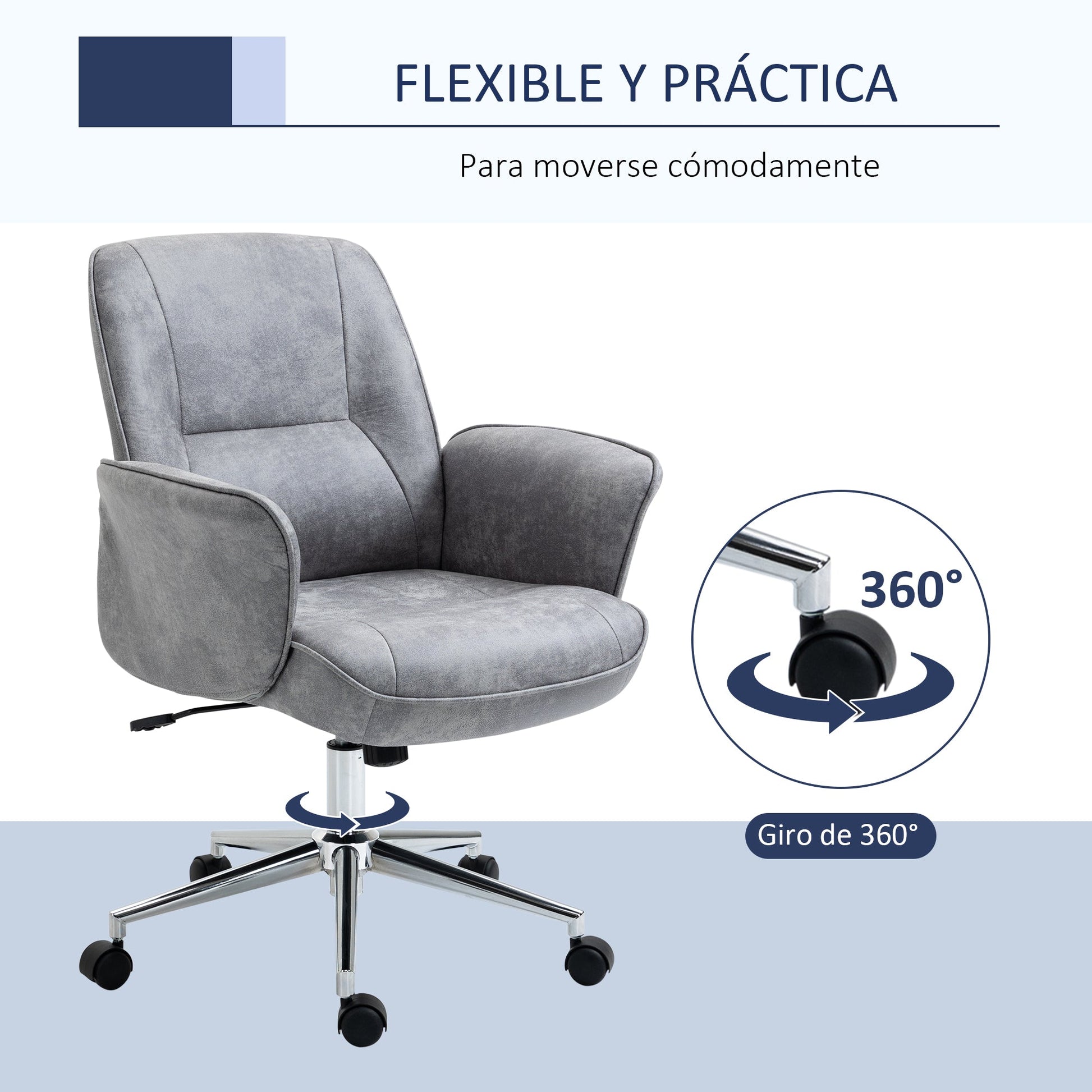 Cadeira de Escritório Ergonômica Cadeira de Escritório Giratória com Altura Ajustável Apoio para os Braços e Encosto Acolchoado 67x69x92-102cm Cinza