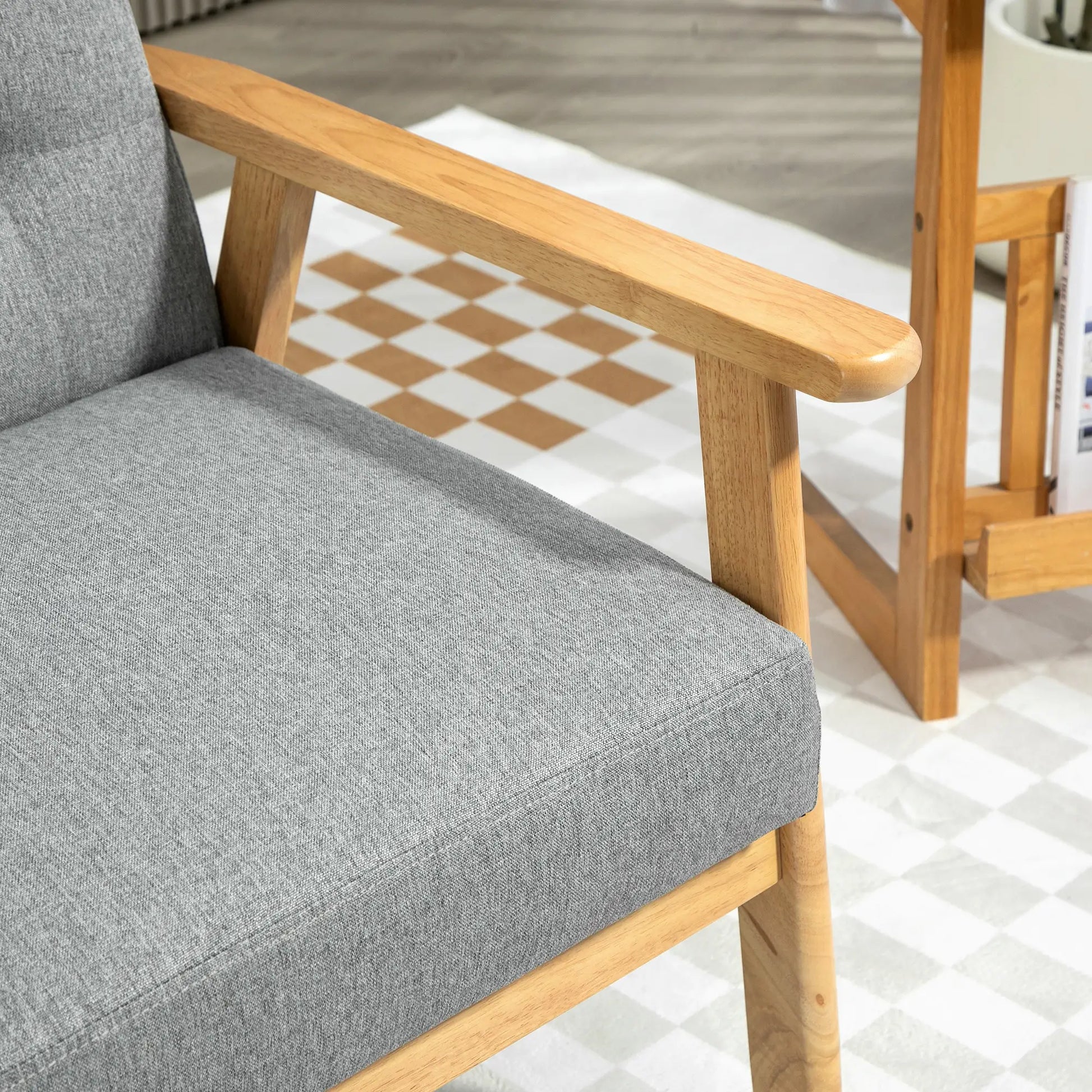 Sofá 2 Lugares Sofá Estofado em Linho com Apoio para os Braços de Madeira Encosto Acolchoado Carga 250 kg Poltrona para Sala de Estar Dormitório 114x75x76 cm Cinza Claro