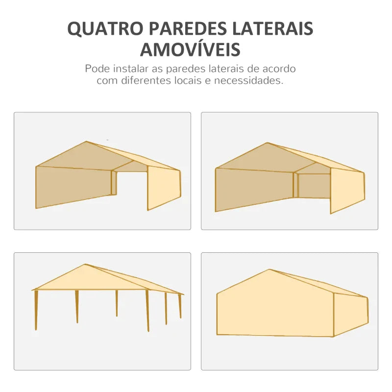 Tenda para Festas 585x295x255 cm Tenda de Jardim com Paredes Laterais Removíveis 4 Janelas Transparentes Branco