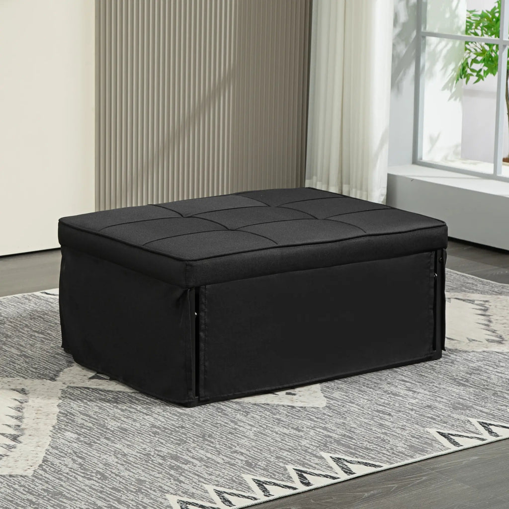 Sofá Cama Individual 3 em 1 Estofado em Linho Sofá Reclinável em 5 Posições com Apoio para os Pés e Apoio para a Cabeça para Sala de Estar Carga Máxima 200kg 95x189x43 cm Preto