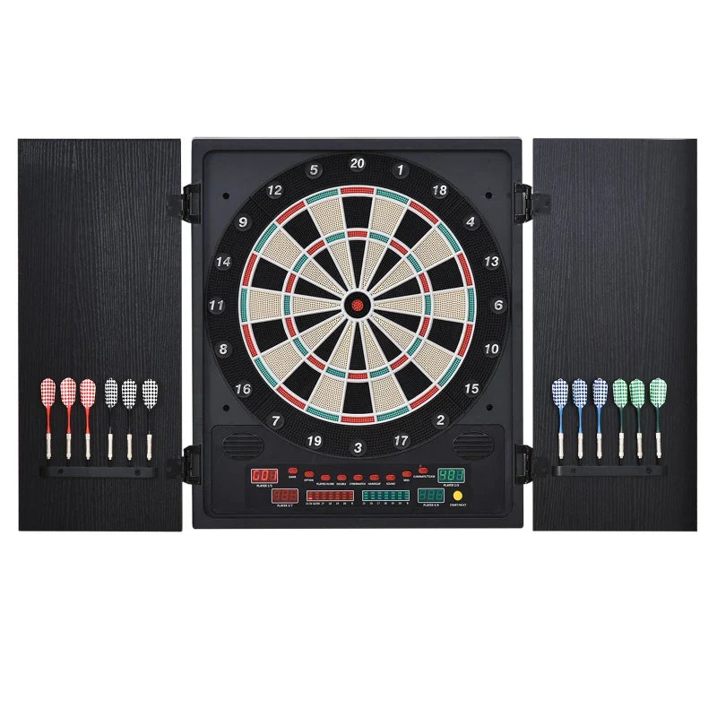 Alvo eletrônico digital para até 8 jogadores com 12 dardos e 30 pontas com portas de tela de LED 27 jogos diferentes 51x6,5x57 cm Preto