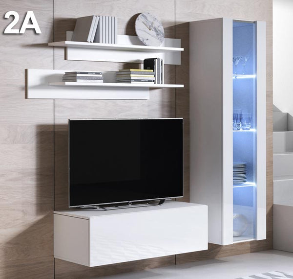 Conjunto de Móveis de Sala Moimenta – 1,6 m – Modular em Branco com Móvel TV, Vitrine e Estantes – Design Moderno