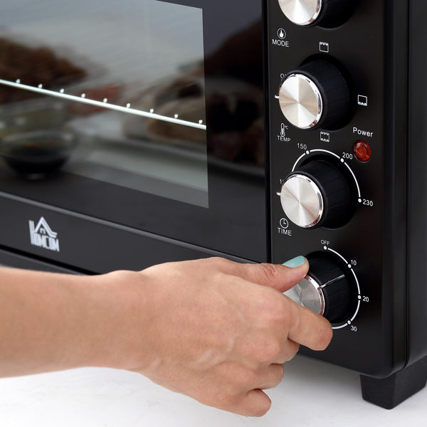 Mini Forno Elétrico 32L 1600W com 3 Modos de Aquecimento Temperatura até 230 °C Temporizador Bandeja de Assar Ajustável em 3 Níveis 52,2x38,1x33,5cm Preto