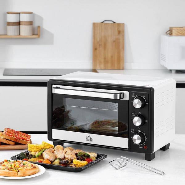 Mini Forno 16L 1400W com 3 Modos de Aquecimento Temperatura até 230°C Temporizador 60 Minutos Bandeja para Assar e Grade 44x32x28,1cm Branco e Preto