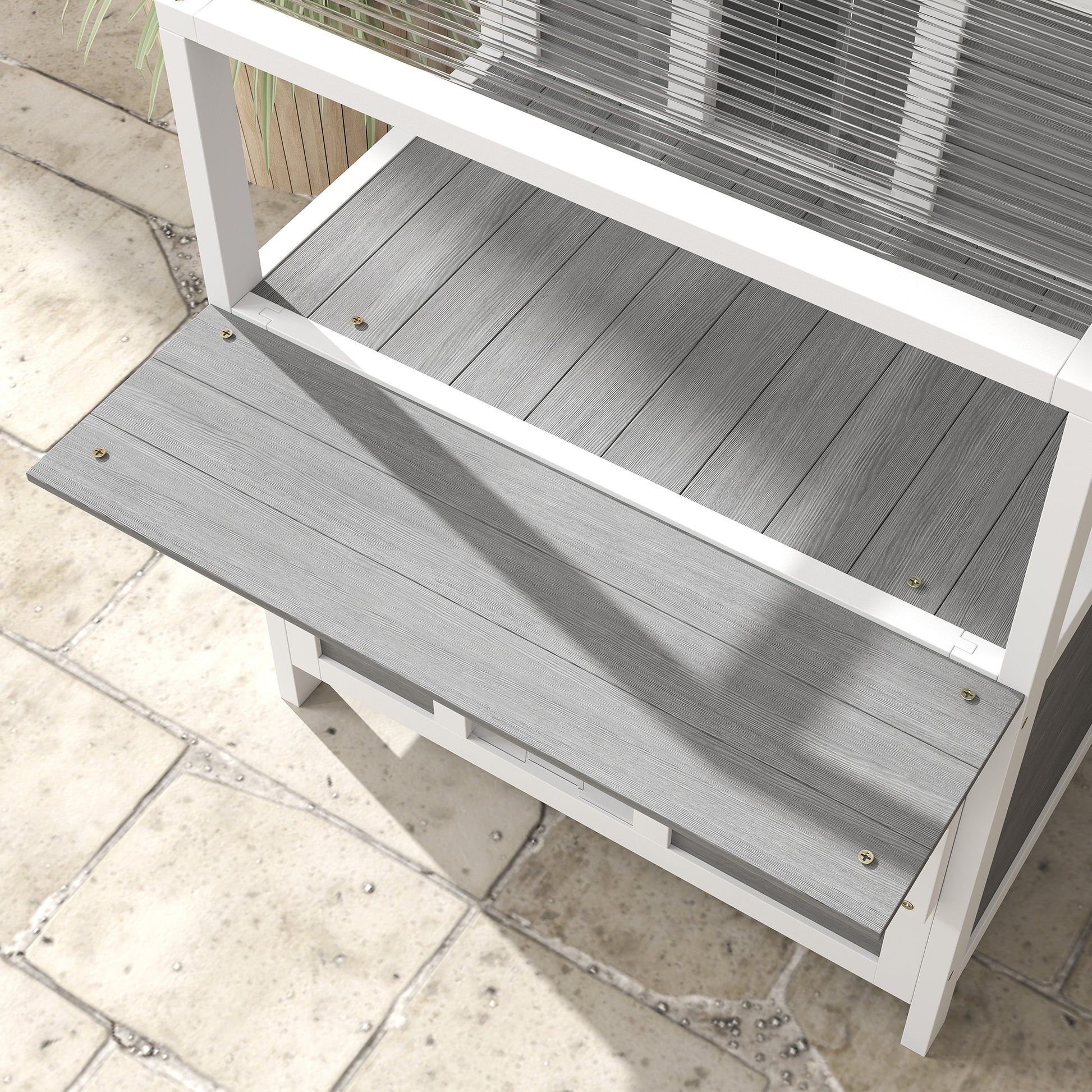 PawHut Casa para Gatos de Madeira 64x87x76 cm Casota para Gatos de 2 Níveis Refúgio para Gatos com Teto Asfáltico Janela e Porta com Cortina para Interior e Exterior 64x87x76 cm Cinza Claro