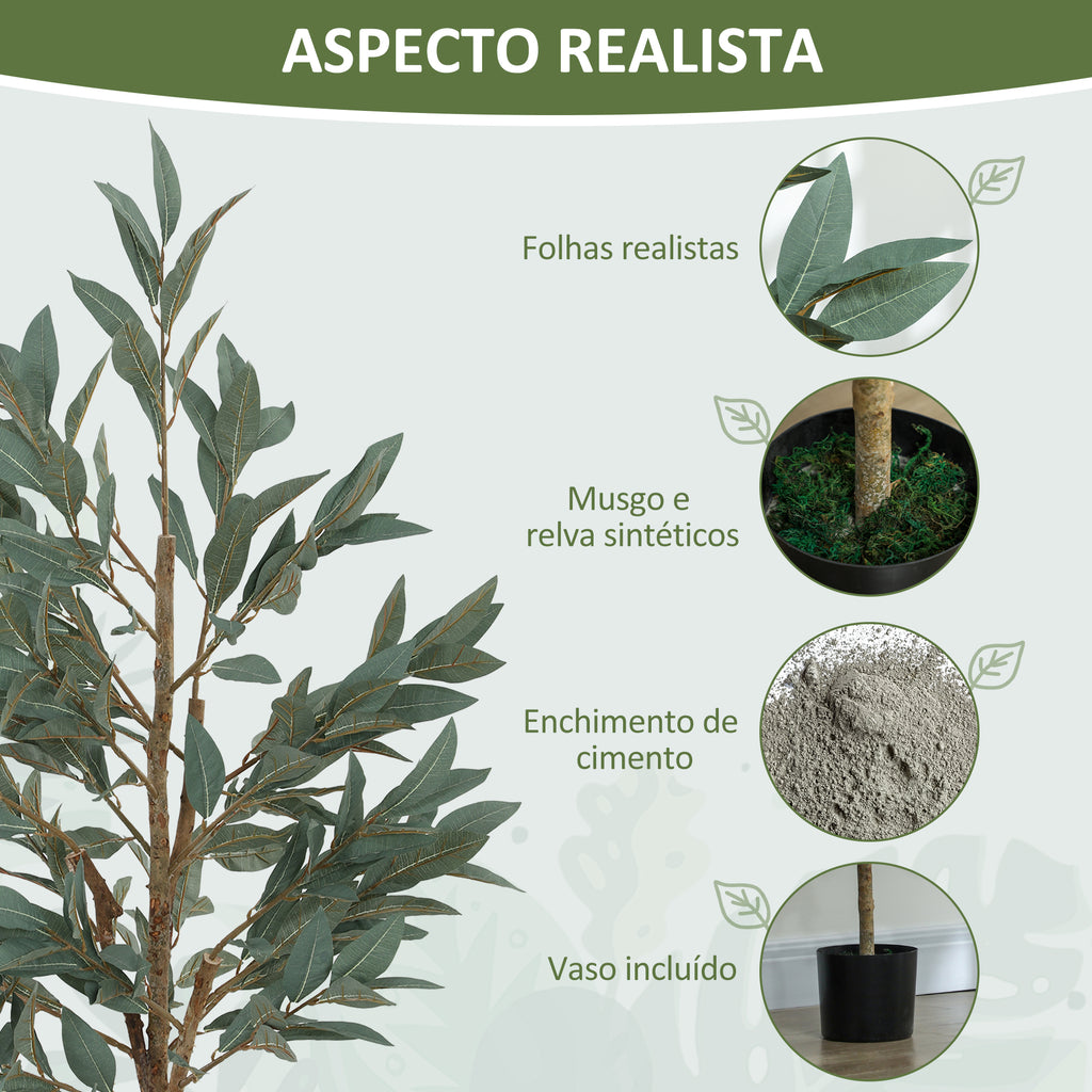 Planta Artificial de Louro 150 cm Planta Artificial Decorativa Grande Decoração para Casa Escritório Varanda Quarto Verde