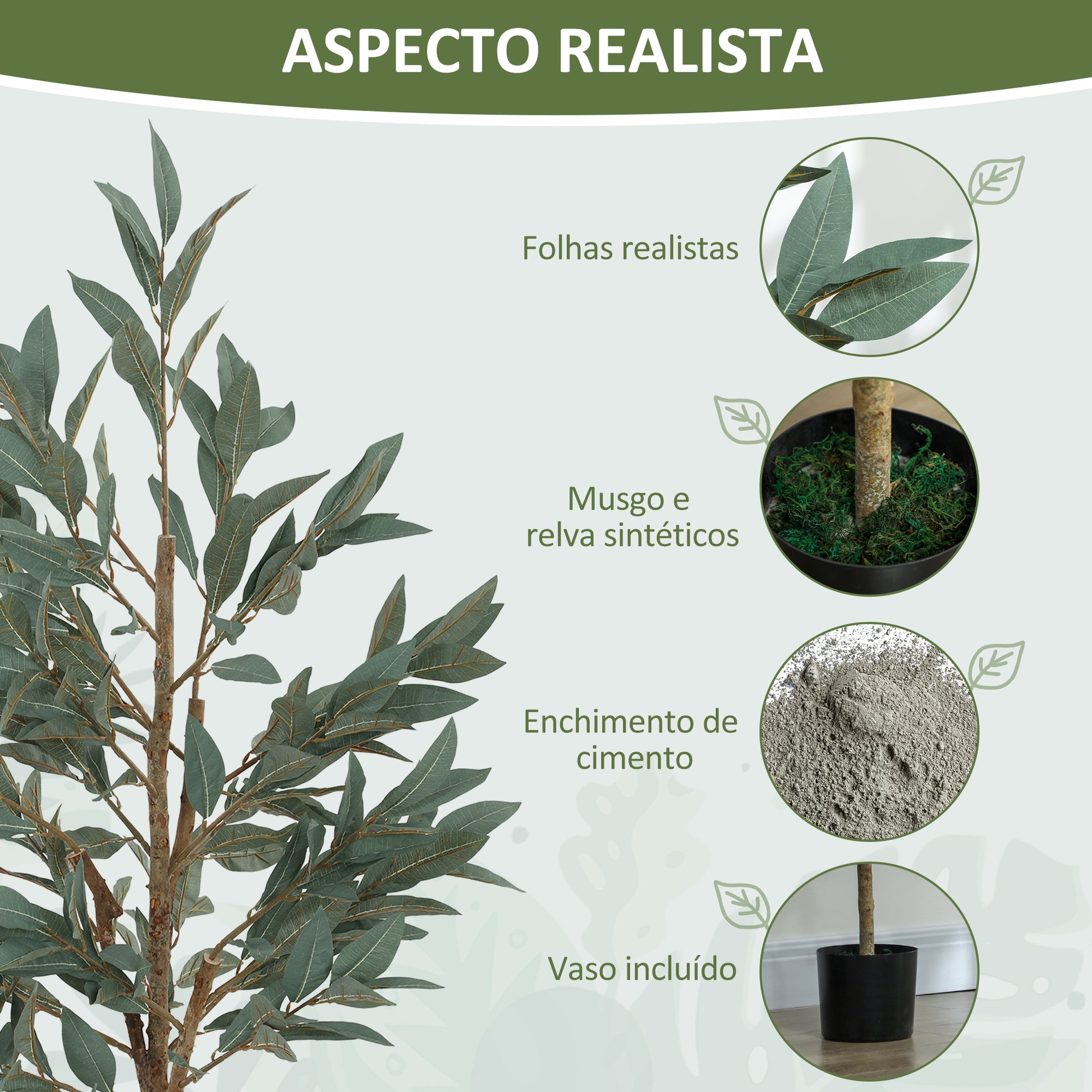 Planta Artificial de Louro 150 cm Planta Artificial Decorativa Grande Decoração para Casa Escritório Varanda Quarto Verde
