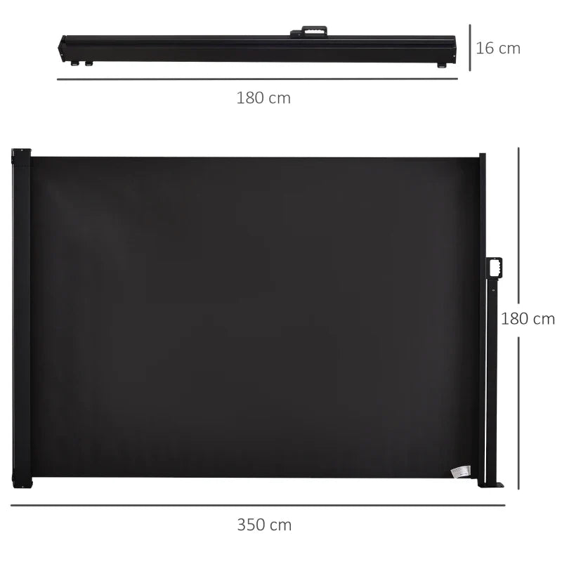 Toldo Lateral Retrátil de Exterior 350x180cm Toldo de Privacidade Extensível com Proteção Solar para Jardim Balção Alumínio e Poliéster Cinza Escuro