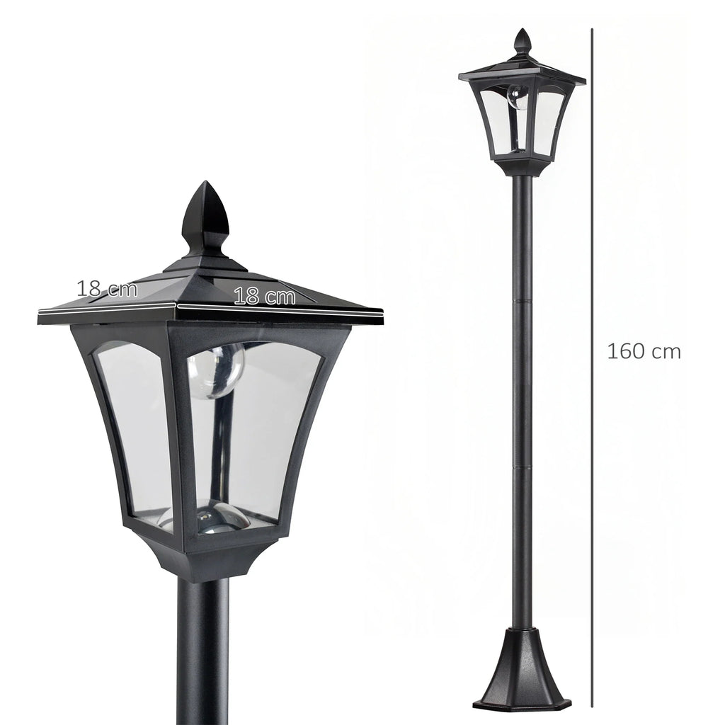 Candeeiro Solar de Jardim – 18x18x160 cm – Preto – Estrutura em Aço Inoxidável – IP44 – Iluminação Automática
