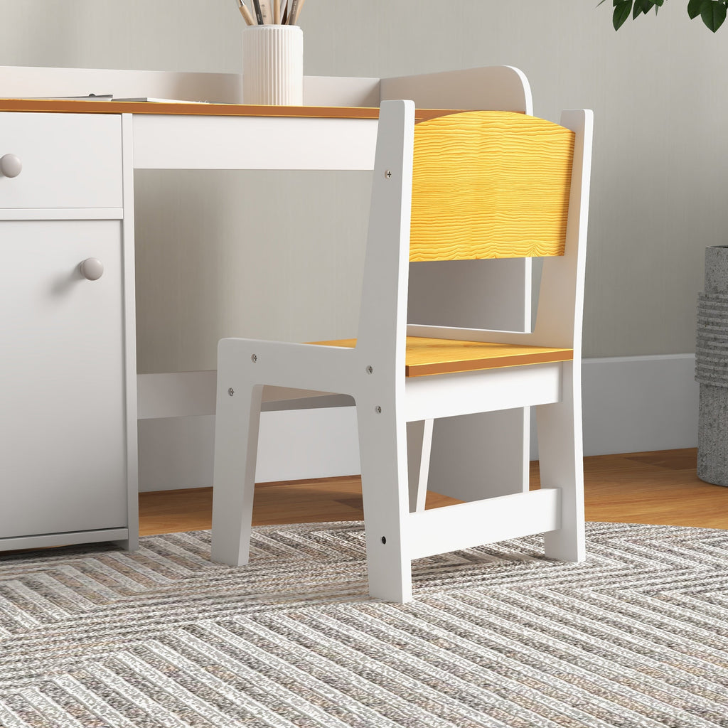 Conjunto de Secretária e Cadeira para Crianças Secretária Infantil com Cadeira Conjunto Infantil de 2 Peças com Gaveta e Armário para Quarto Sala Branco e Natural