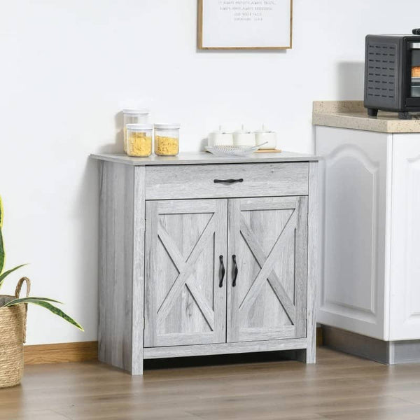 Aparador de Cozinha com 1 Gaveta e Prateleira Interior Ajustável Móvel Auxiliar Decorativo para Sala de Jantar Sala de Estar 80x39,7x80cm Cinza