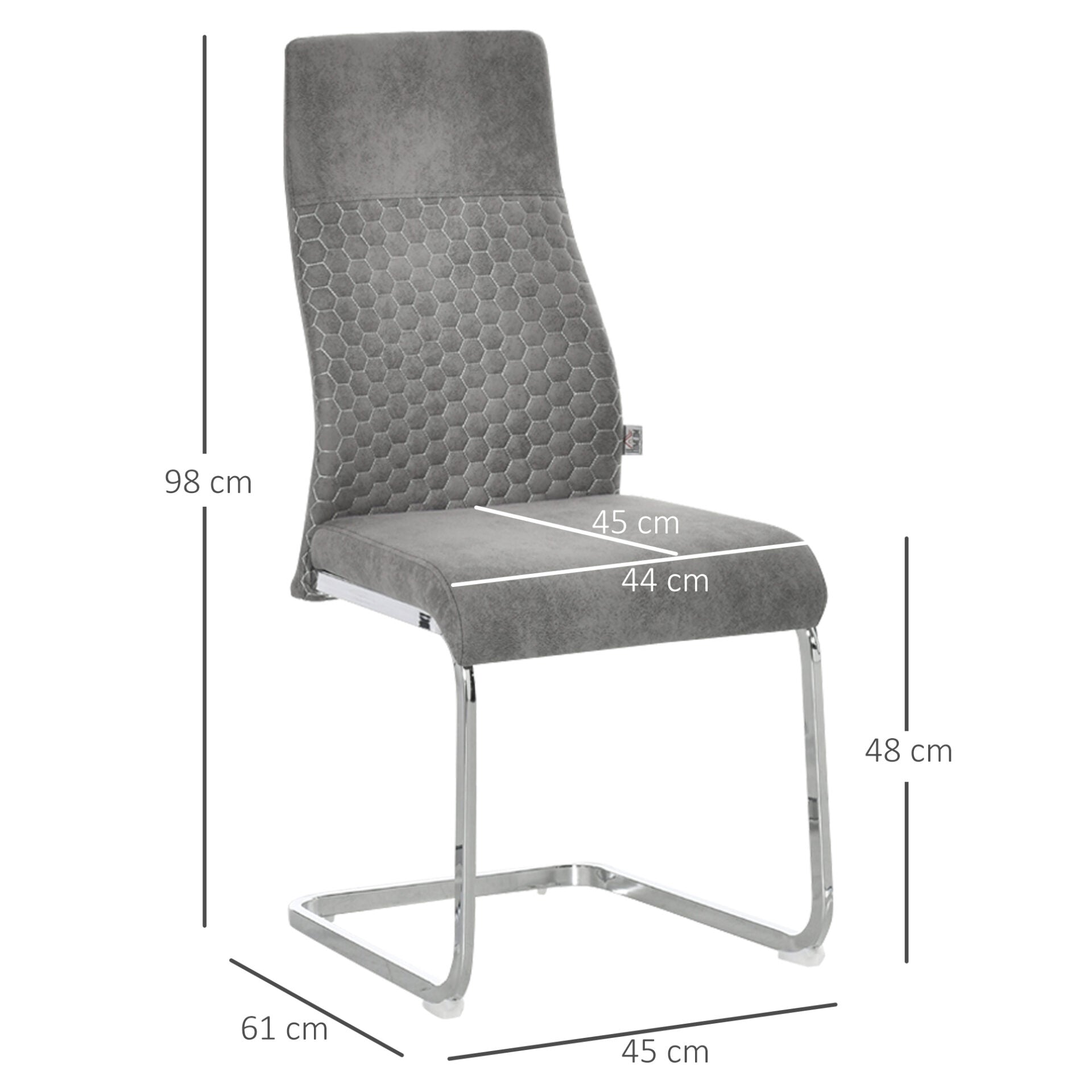 Conjunto de 4 Cadeiras de Sala de Jantar Estofadas em Veludo com Assento Acolchoado e Pés de Metal Cadeiras Cantilever Modernas 45x61x98cm Cinza