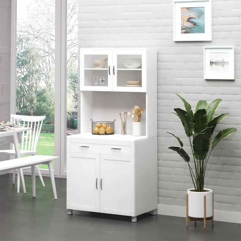 Aparador auxiliar de cozinha Armário com prateleiras internas ajustáveis e gaveta 80x48x170 cm Branco