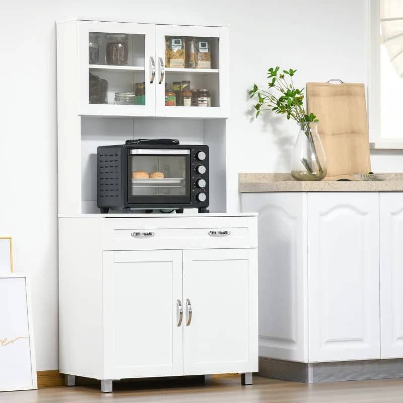 Aparador auxiliar de cozinha Armário com prateleiras internas ajustáveis e gaveta 80x48x170 cm Branco