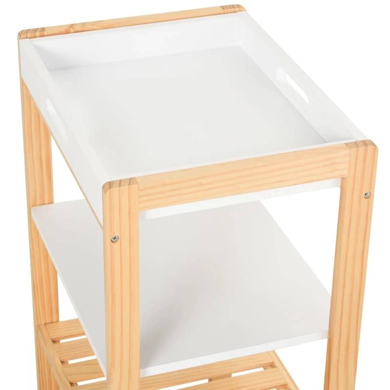 Carrinho de cozinha Carrinho de serviço doméstico de 4 niveis com bandeja removível Prateleira universal de rodas 40x30x76cm Madeira branca