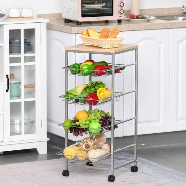Carrinho de Cozinha Multifuncional com Rodas 5 Níveis Carrinho de Serviço da Cozinha Carrinho Auxiliar para Fruteira e Verdureiro 36,5x36,5x89cm Carga 20kg