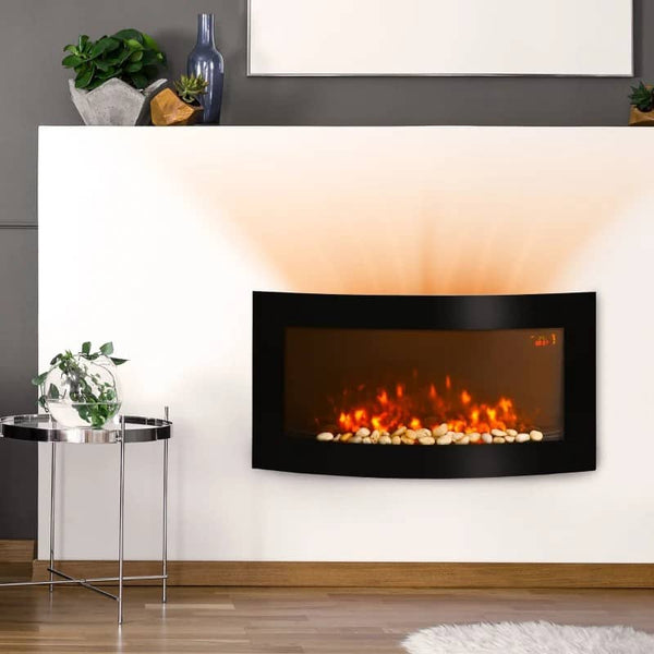 Lareira Elétrica de Parede com Efeito de Chama Realista Luzes LED de 7 Cores Controlo Remoto e Potência Ajustável 1000W/2000W 89,2x13,5x48cm Preto