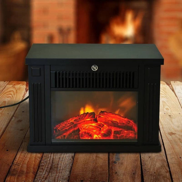 Lareira Elétrica Portátil Lareira Elétrica Compacta com Termostato Ajustável 600W/1200W e Efeito de Chama Realista 34x17x25cm Preta
