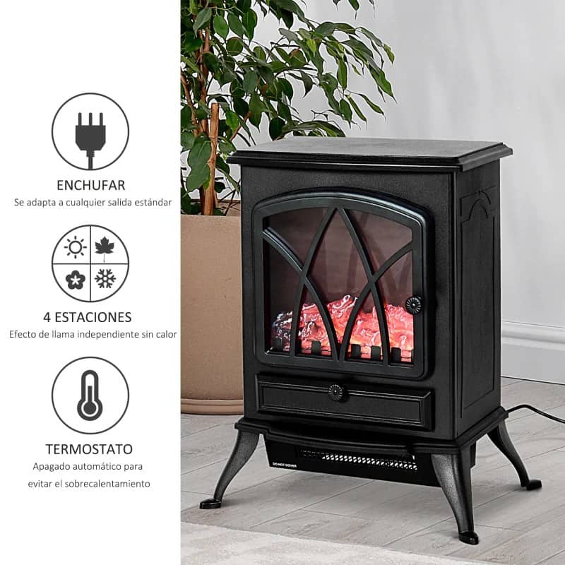 Lareira Elétrica Vertical com Aquecimento com Chama e Lenha Decorativa - Design Clássico - Leva-Me Contigo - Móveis & Decoração