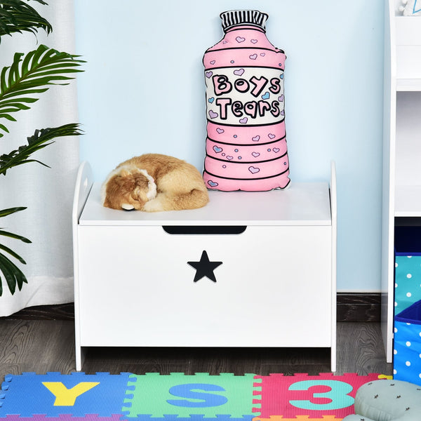 Baú de Brinquedos Organizador de Brinquedos Infantil com Desenho de Segurança Amplo Espaço de Armazenamento Carga Máxima 20kg 62x40x46,5cm Branco