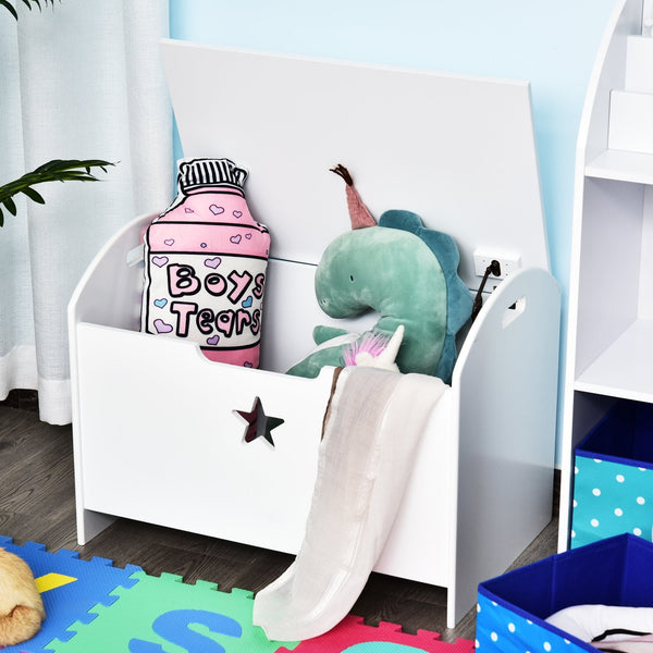 Baú de Brinquedos Organizador de Brinquedos Infantil com Desenho de Segurança Amplo Espaço de Armazenamento Carga Máxima 20kg 62x40x46,5cm Branco